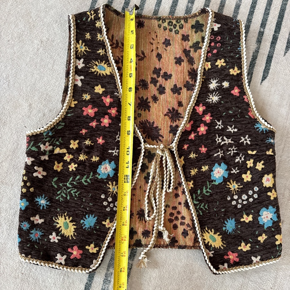 Boho Tapestry Tie Front Vest Festival Cottagecore Layering Coquette Girl brown - Picture 4 of 12